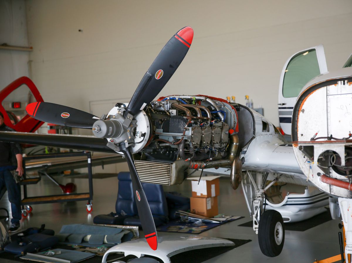 Aircraft engine with cowling removed during maintenance